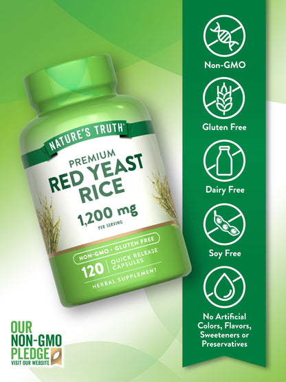 Nature's Truth Red Yeast Rice Capsules 1200 mg - 120 Count | Non-GMO & Gluten Free