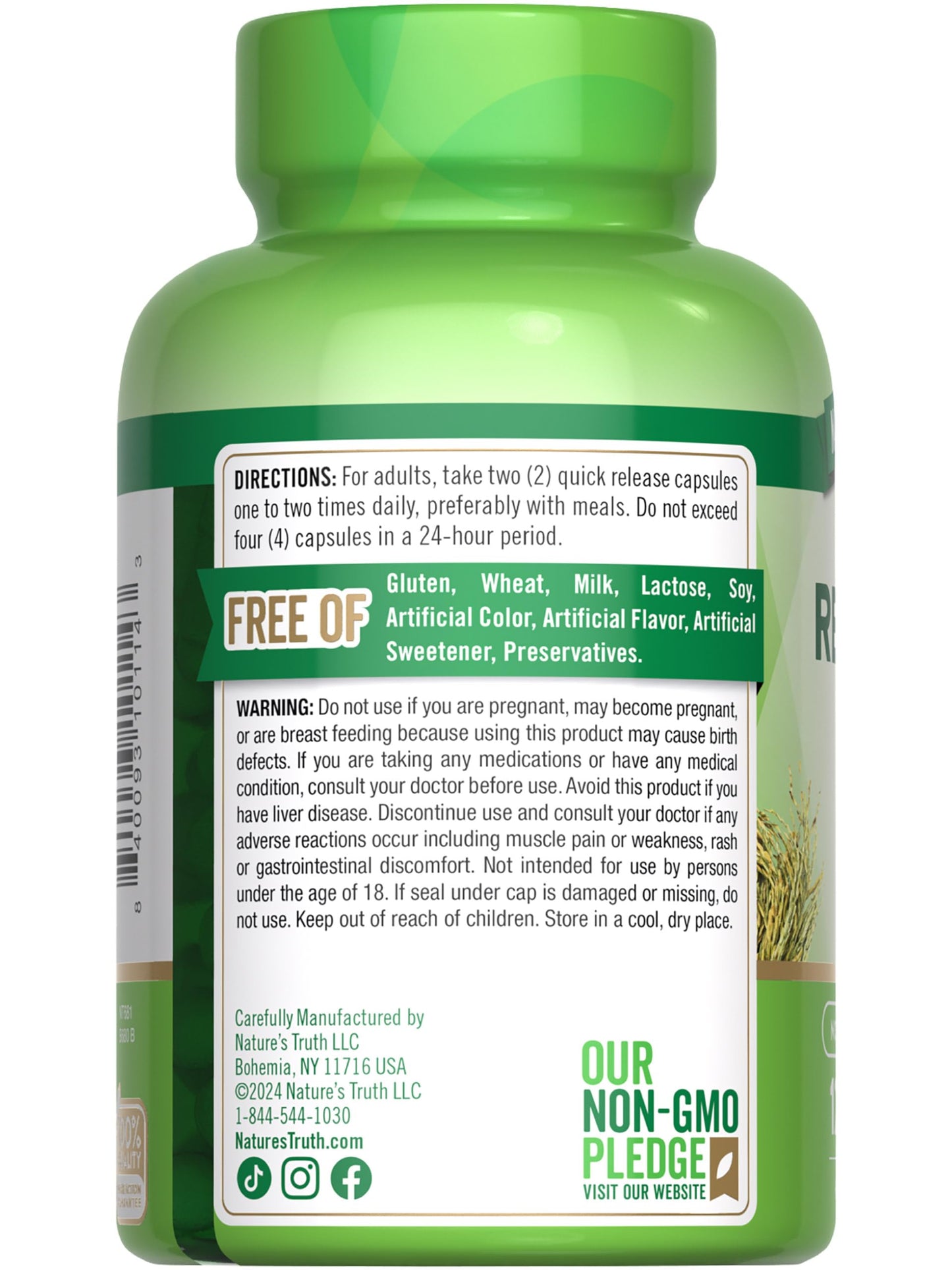 Nature's Truth Red Yeast Rice Capsules 1200 mg - 120 Count | Non-GMO & Gluten Free