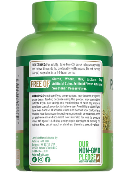 Nature's Truth Red Yeast Rice Capsules 1200 mg - 120 Count | Non-GMO & Gluten Free