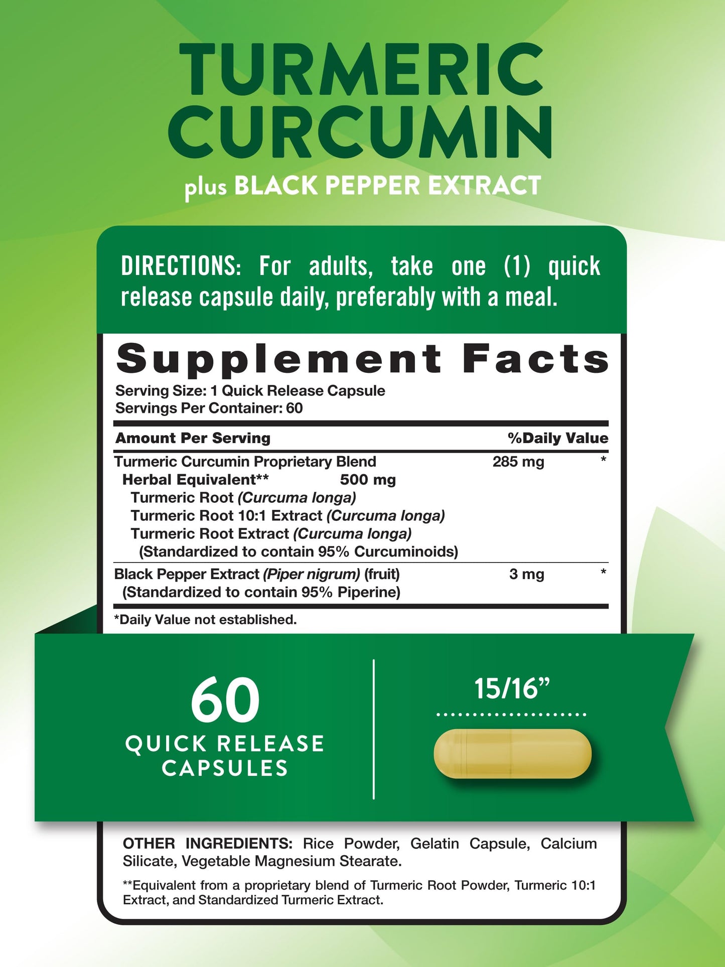 Nature's Truth Turmeric Curcumin with Black Pepper Extract - 500mg, 60 Capsules | Non-GMO & Gluten-Free