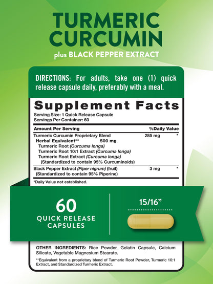 Nature's Truth Turmeric Curcumin with Black Pepper Extract - 500mg, 60 Capsules | Non-GMO & Gluten-Free