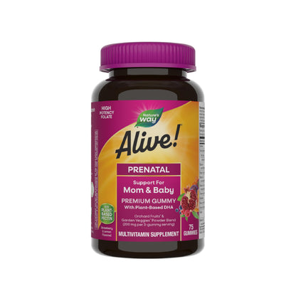 Nature’s Way Alive! Prenatal Premium Gummy Multivitamin - DHA, Folate, 75 Gummies