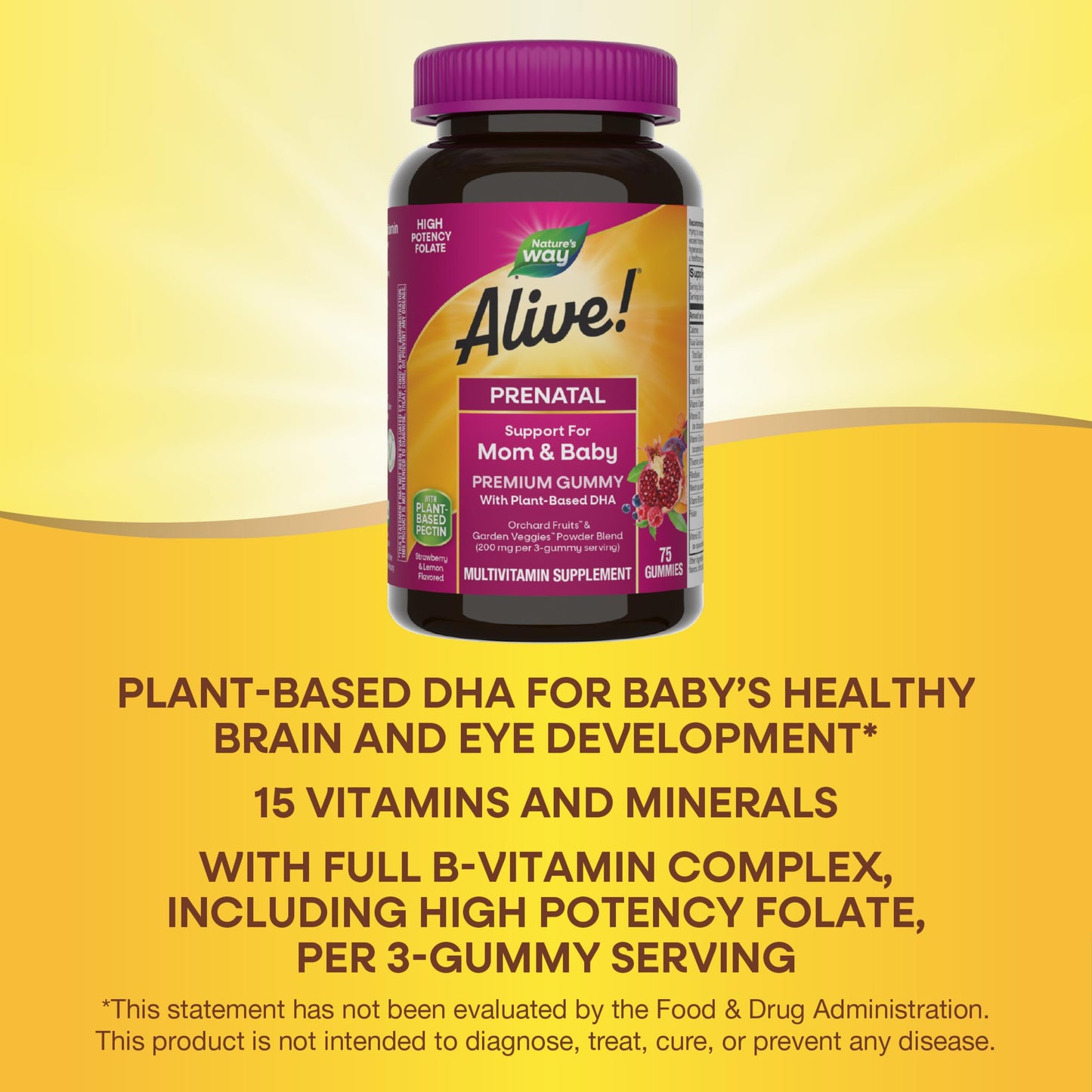 Nature’s Way Alive! Prenatal Premium Gummy Multivitamin - DHA, Folate, 75 Gummies