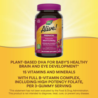 Nature’s Way Alive! Prenatal Premium Gummy Multivitamin - DHA, Folate, 75 Gummies