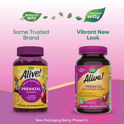 Nature’s Way Alive! Prenatal Gummies – Plant-Based DHA, 90 Gummies, Vegetarian