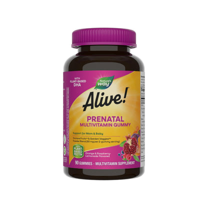 Nature’s Way Alive! Prenatal Gummies – Plant-Based DHA, 90 Gummies, Vegetarian