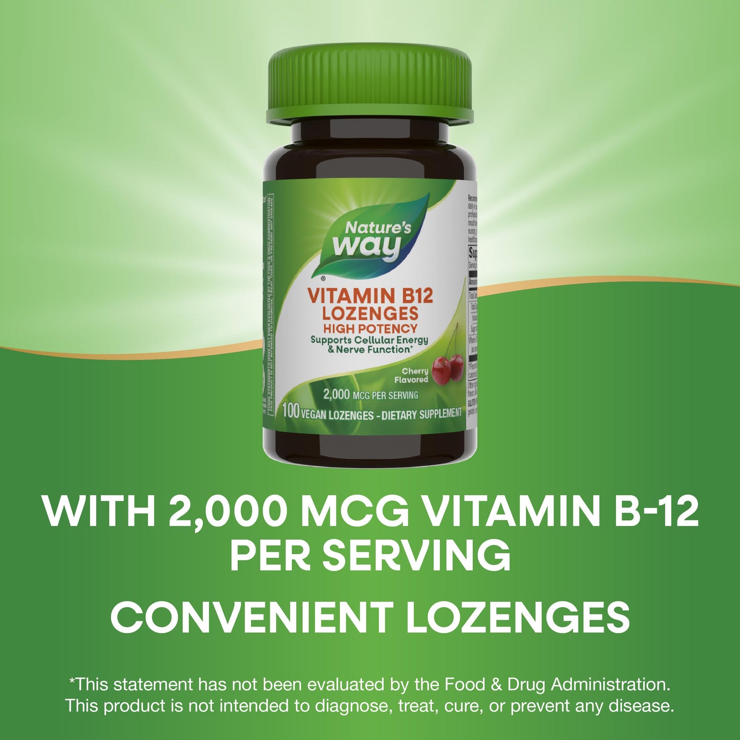 Nature's Way Vitamin B12 Lozenge 2-Pack - 2000 mcg Cherry - Vegetarian Gluten-Free