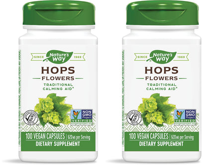 Nature's Way Hops Flowers - Calming Aid, 620 mg per 2-Capsule Serving