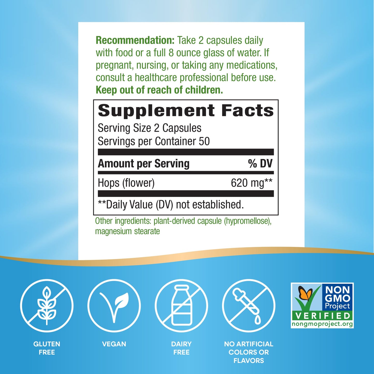 Nature's Way Hops Flowers - Calming Aid, 620 mg per 2-Capsule Serving