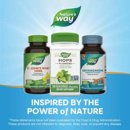 Nature's Way Hops Flowers - Calming Aid, 620 mg per 2-Capsule Serving