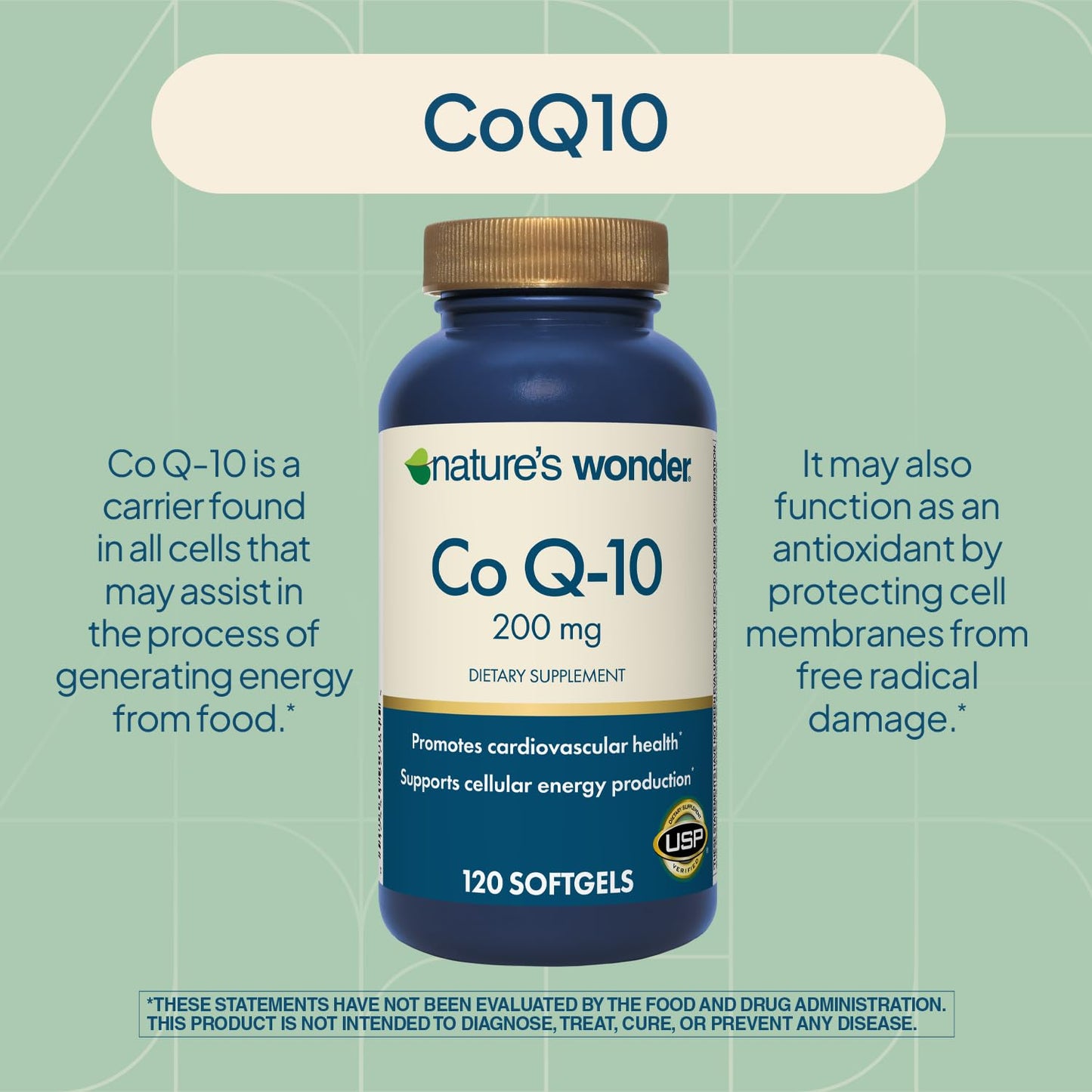 Nature's Wonder CoQ10 Supplement - CoQ10 200mg Softgels to Support Heart Health, Cardiovascular Function, and Cellular Energy Production, 120 Softgels, 120 Days Supply