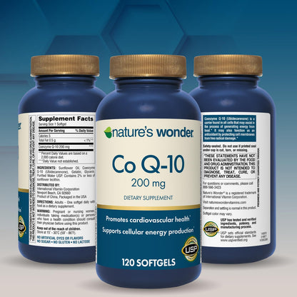 Nature's Wonder CoQ10 Supplement - CoQ10 200mg Softgels to Support Heart Health, Cardiovascular Function, and Cellular Energy Production, 120 Softgels, 120 Days Supply