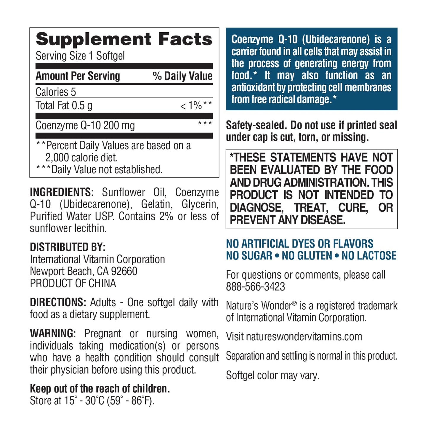 Nature's Wonder CoQ10 Supplement - CoQ10 200mg Softgels to Support Heart Health, Cardiovascular Function, and Cellular Energy Production, 120 Softgels, 120 Days Supply