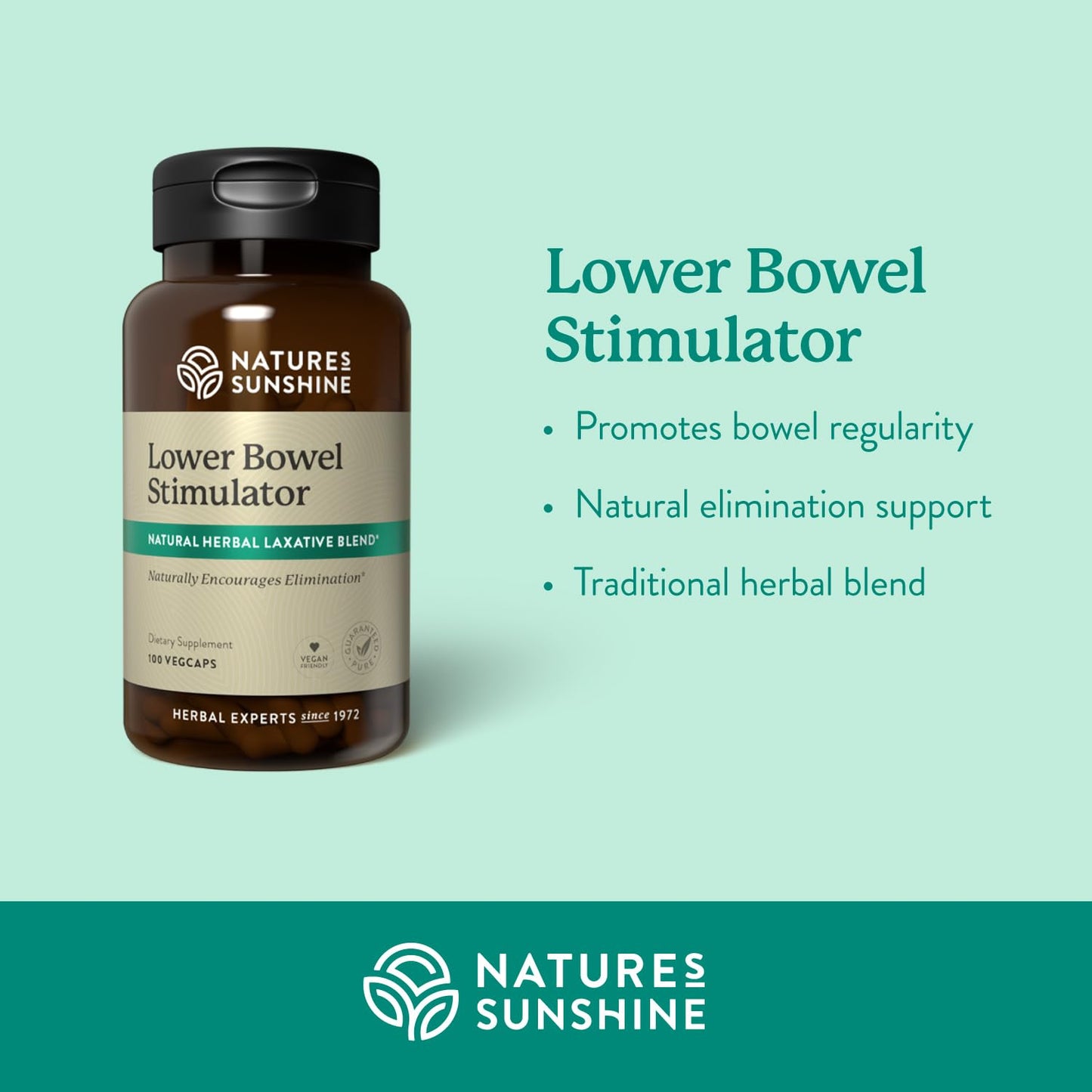 Nature's Sunshine Lower Bowel Stimulator - Gentle Herbal Support for Digestive Comfort | 100 Vegcaps