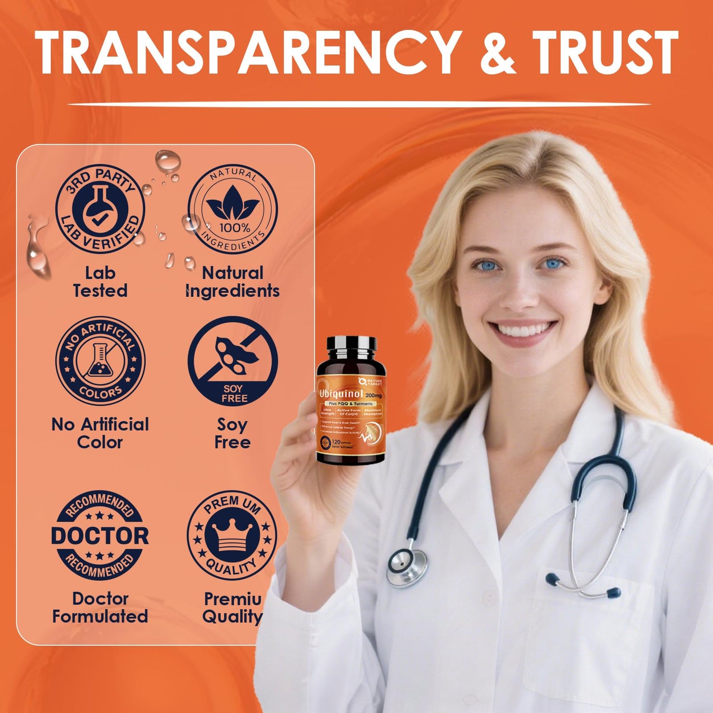 NATURE TARGET Ubiquinol CoQ10 200mg Softgels with PQQ & Turmeric | High Absorption CoQ10