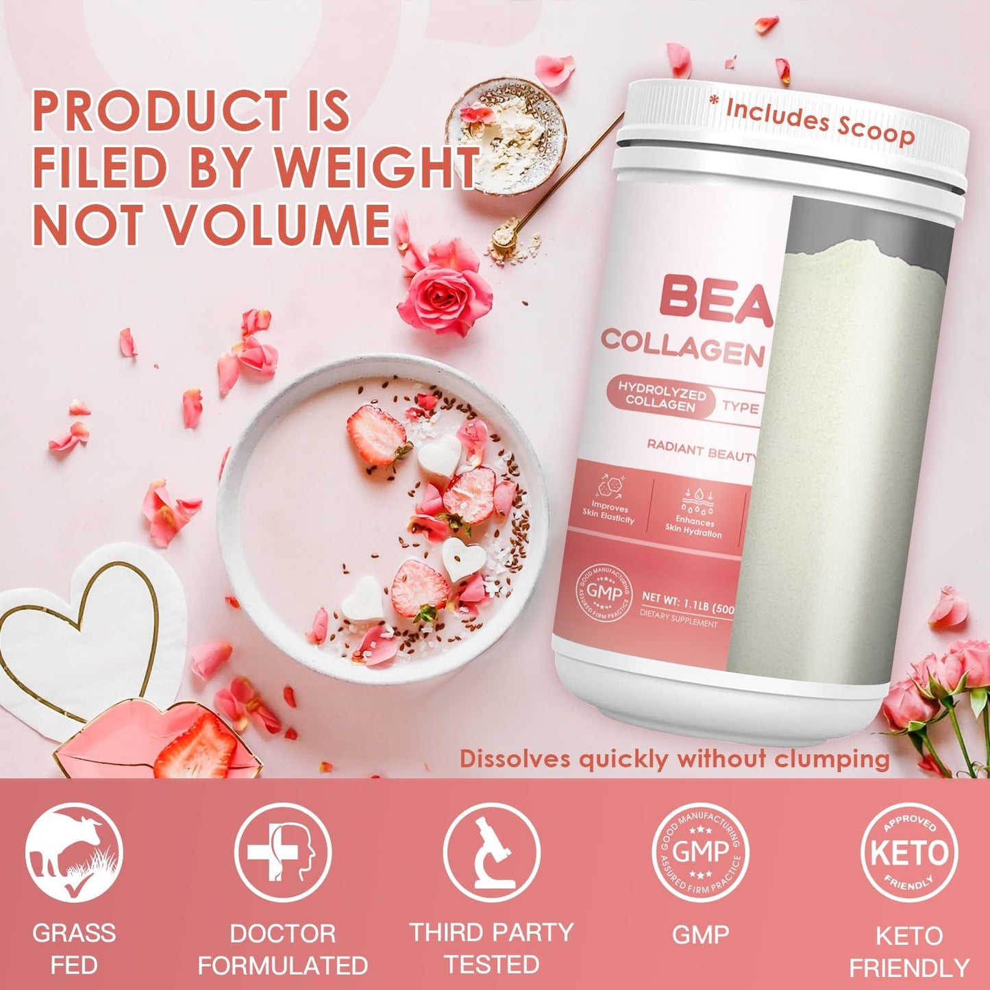 NATURE TARGET Beauty Collagen Peptides Powder for Women – Multi-Collagen with Vitamin C, Biotin & Hyaluronic Acid, Unflavored, Keto Friendly