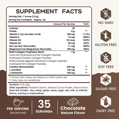 NATURE TARGET Chocolate Multi Collagen Peptides – Gluten Free, Vitamin C & D3 | 35 Servings