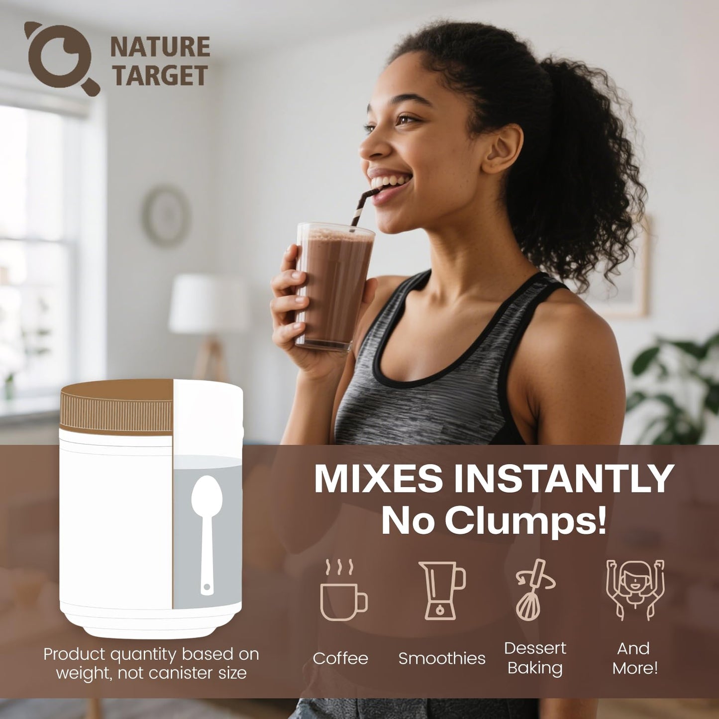 NATURE TARGET Chocolate Multi Collagen Peptides – Gluten Free, Vitamin C & D3 | 35 Servings