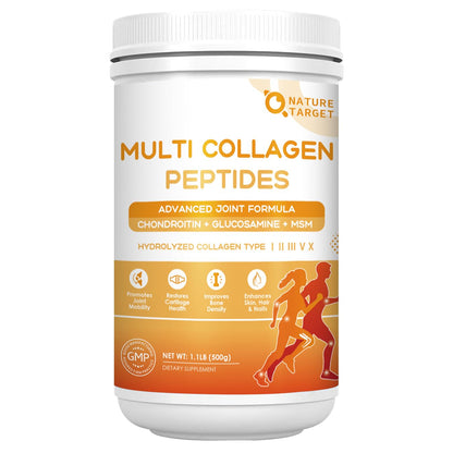 Nature Target Multi-Collagen-Peptides Powder – Joint Support, 50 Servings, Non-GMO