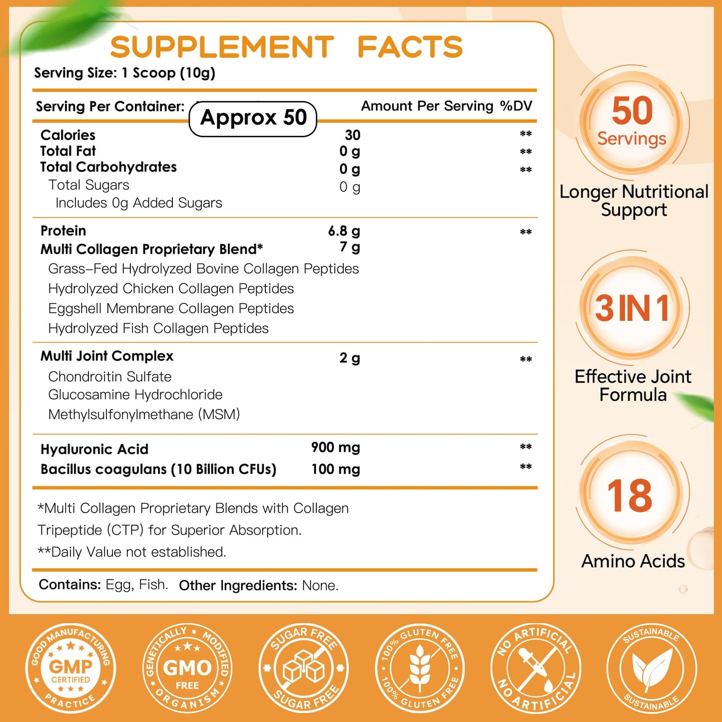 Nature Target Multi-Collagen-Peptides Powder – Joint Support, 50 Servings, Non-GMO