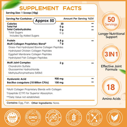 Nature Target Multi-Collagen-Peptides Powder – Joint Support, 50 Servings, Non-GMO