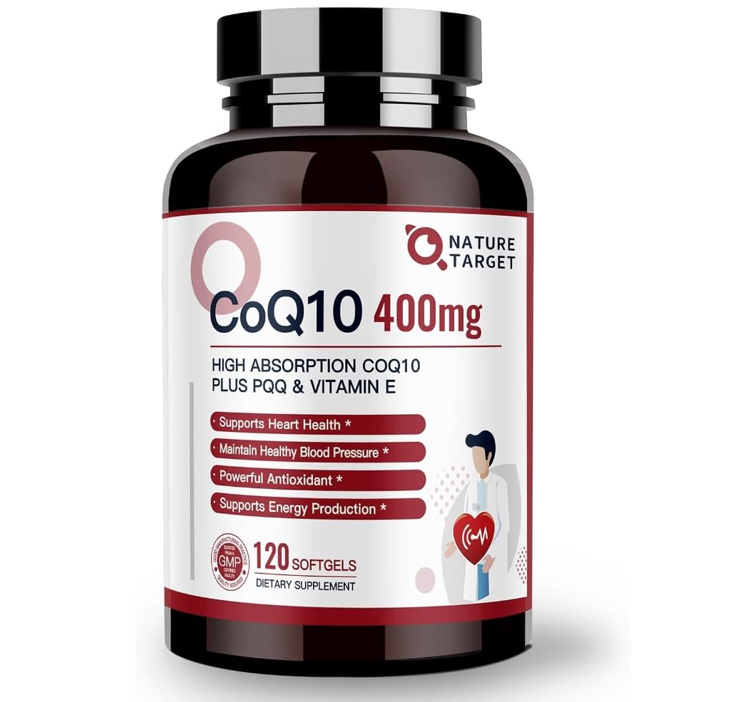 NATURE TARGET CoQ10 400mg + PQQ with Vitamin E & Organic Olive Oil