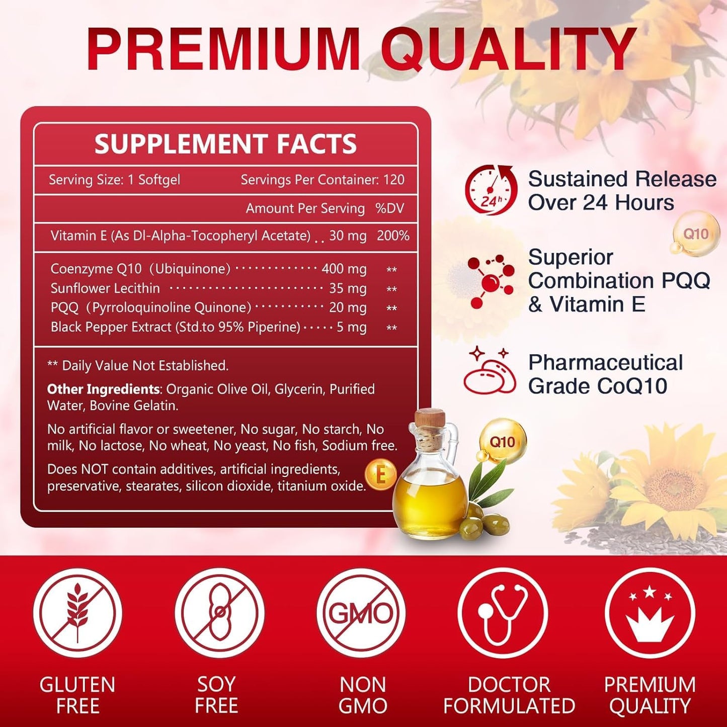 NATURE TARGET CoQ10 400mg + PQQ with Vitamin E & Organic Olive Oil