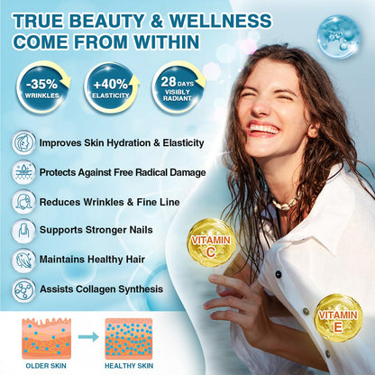 Nature Target Marine Collagen Peptides Powder – Type I & III, Probiotics, Vitamin C & Hyaluronic Acid (35 Servings)