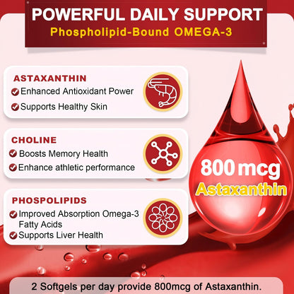 NATURE TARGET Krill Oil 2000 mg with Omega-3 EPA & DHA, Choline & Astaxanthin – 120 Softgels (60 Servings) | Heart, Brain, Joint, Eye Health | Non-GMO, Gluten Free