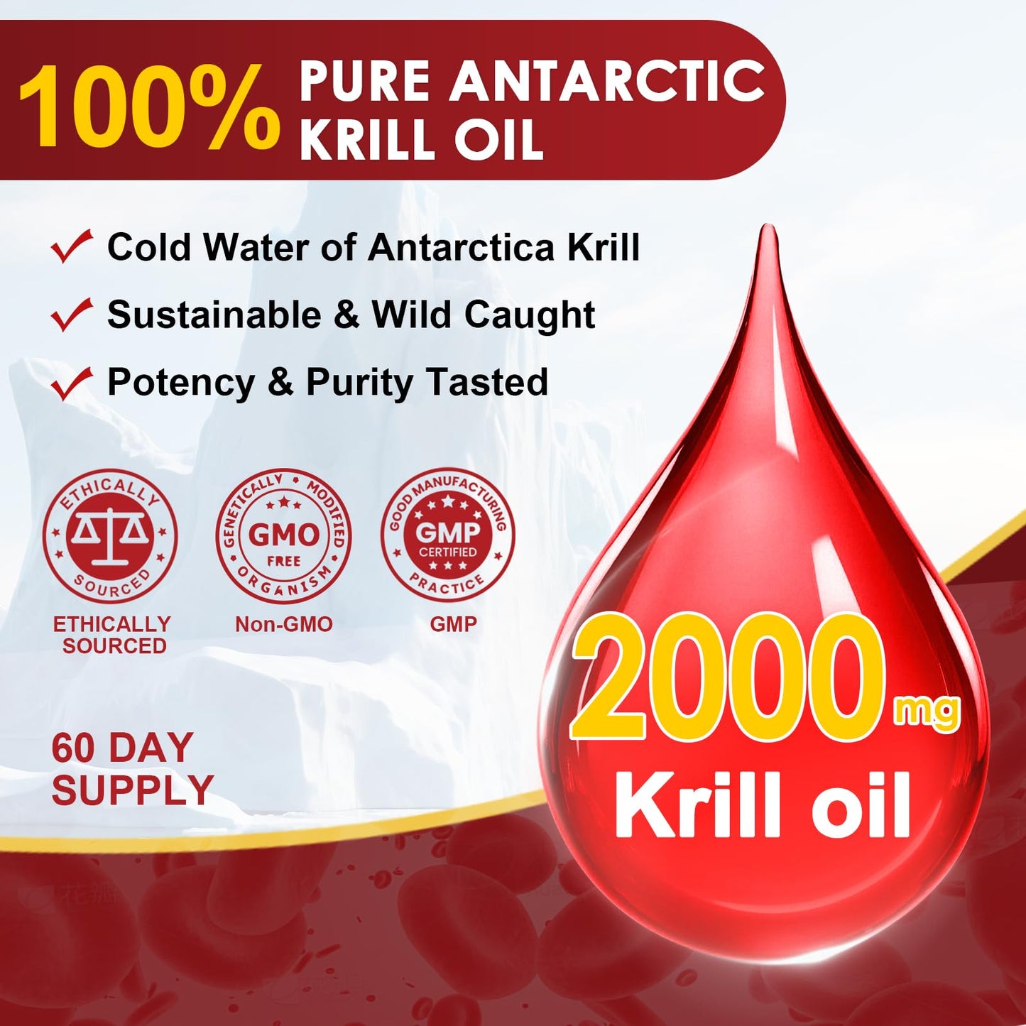 NATURE TARGET Krill Oil 2000 mg with Omega-3 EPA & DHA, Choline & Astaxanthin – 120 Softgels (60 Servings) | Heart, Brain, Joint, Eye Health | Non-GMO, Gluten Free