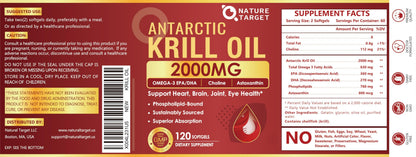 NATURE TARGET Krill Oil 2000 mg with Omega-3 EPA & DHA, Choline & Astaxanthin – 120 Softgels (60 Servings) | Heart, Brain, Joint, Eye Health | Non-GMO, Gluten Free
