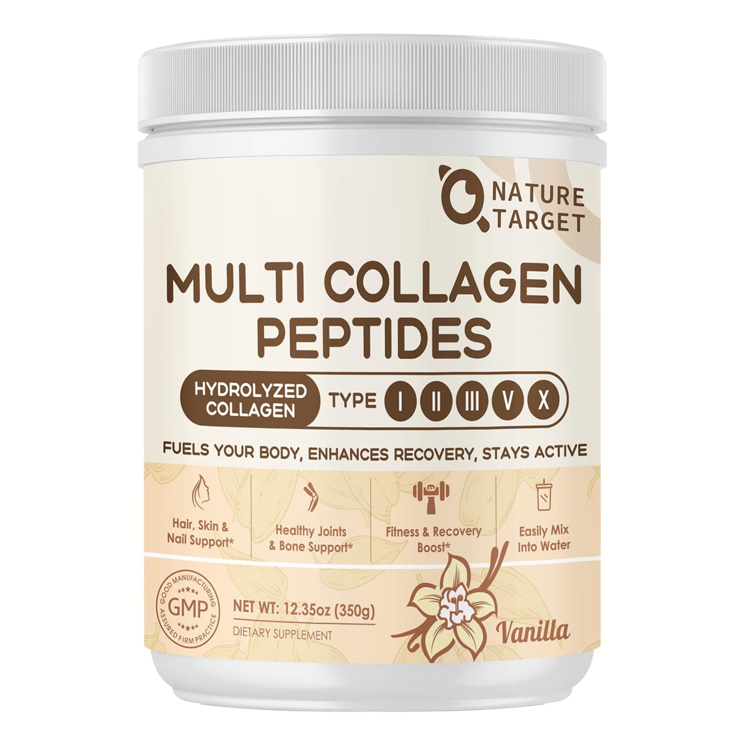 Nature Target Multi Collagen Peptides for Women – Vanilla, 35 Servings