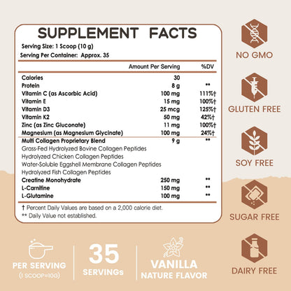 Nature Target Multi Collagen Peptides for Women – Vanilla, 35 Servings
