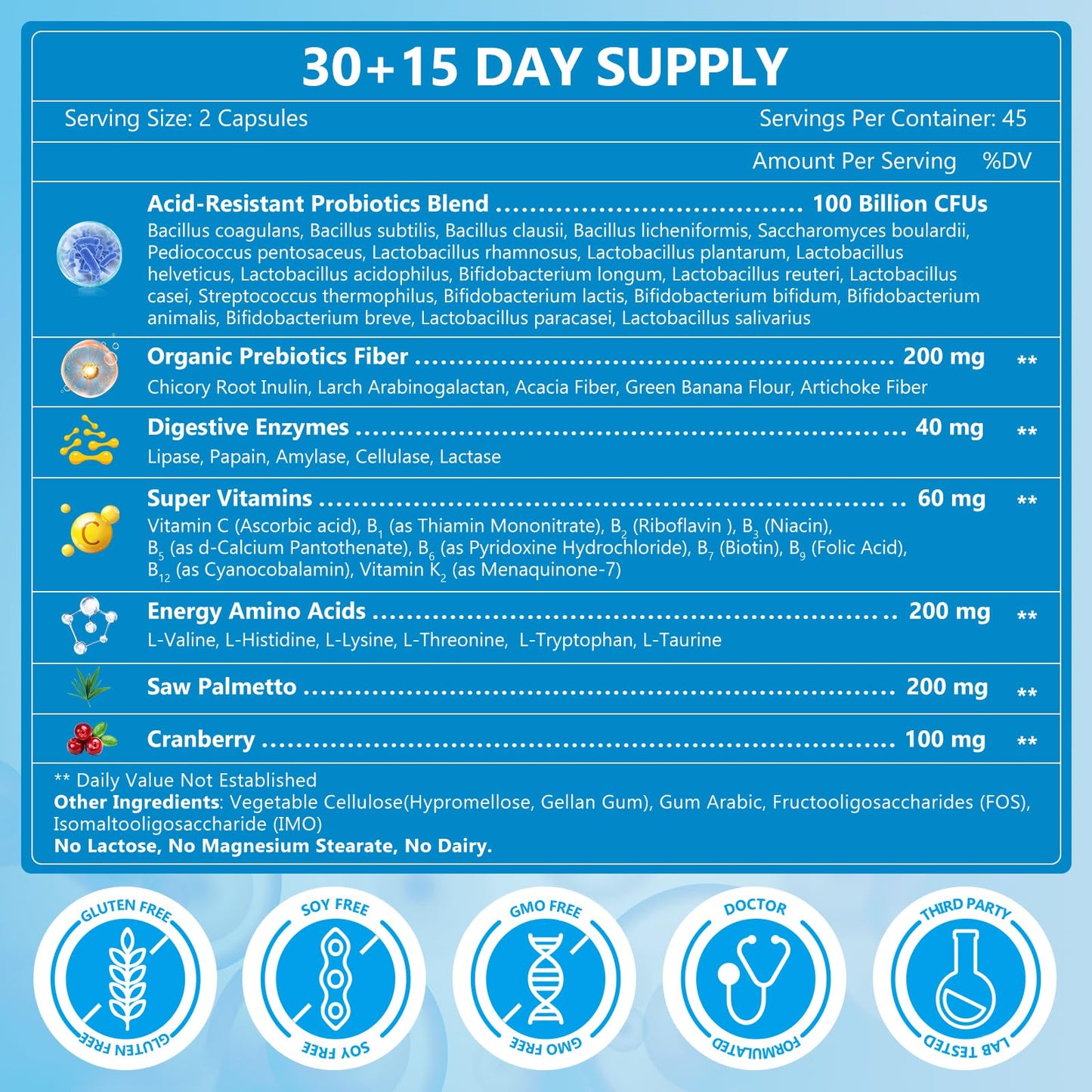 Nature Target Probiotics for Men – Digestive Health with Enzymes & Prebiotics, 100 Billion CFUs, Saw Palmetto & Cranberry, 90 VeggieCaps