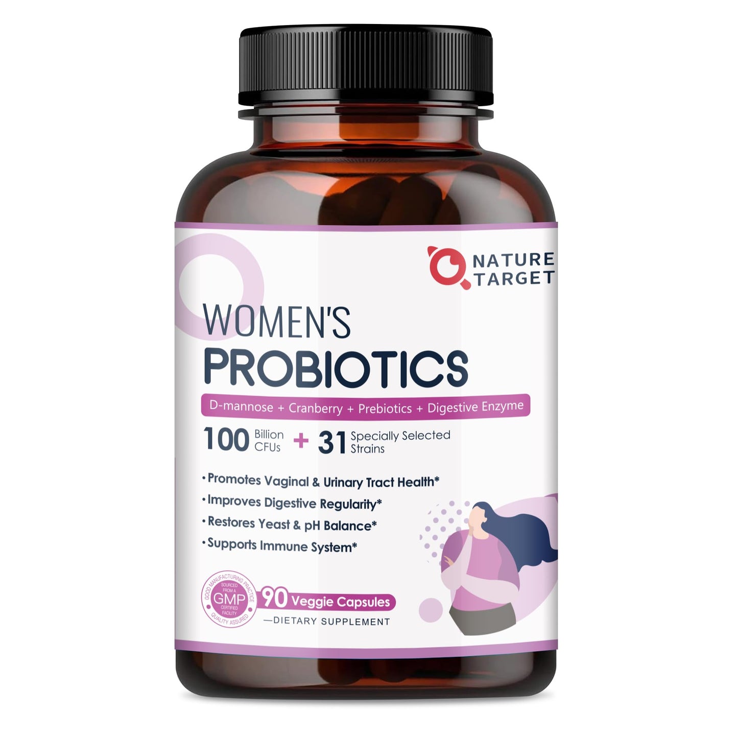 NATURE TARGET Probiotics for Women – 100B CFUs, Enzymes & Cranberry
