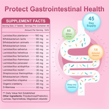 Nature Target Probiotics for Women - 60B CFUs with Cranberry & D-Mannose