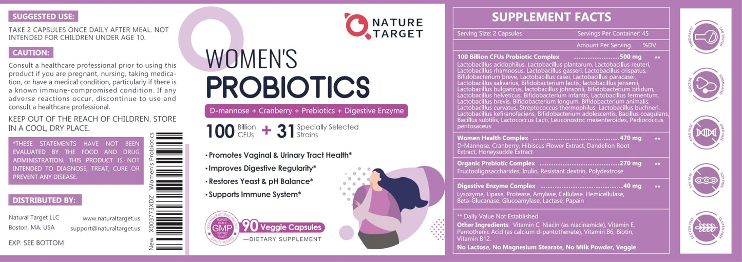 NATURE TARGET Probiotics for Women – 100B CFUs, Enzymes & Cranberry