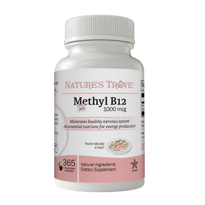 Nature's Trove Vitamin B12 Methylcobalamin 1000 mcg – 365 Cherry Flavor Chewables