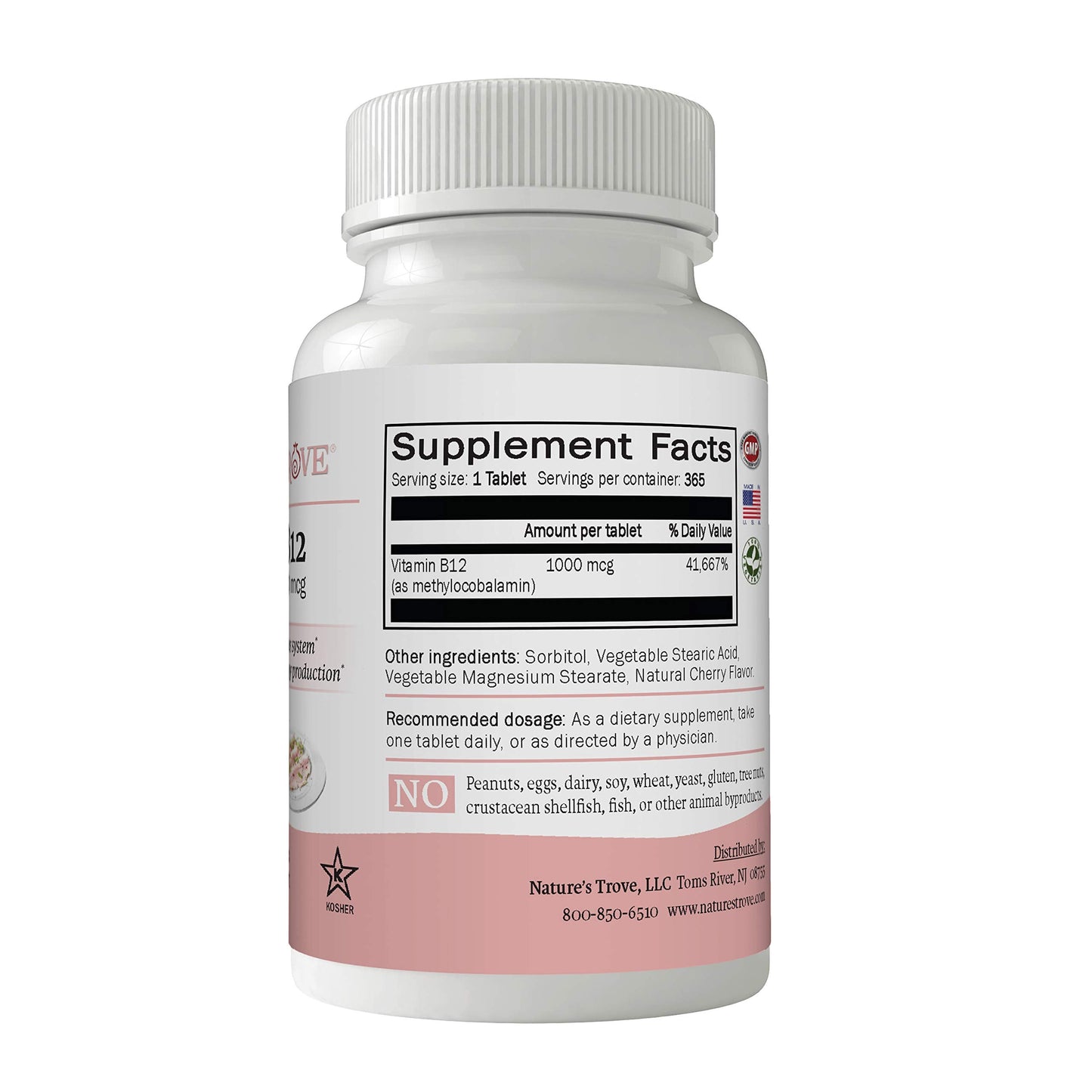 Nature's Trove Vitamin B12 Methylcobalamin 1000 mcg – 365 Cherry Flavor Chewables