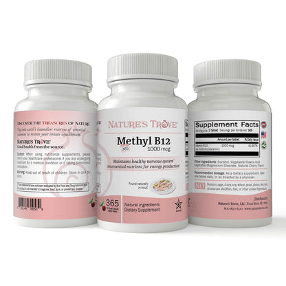 Nature's Trove Vitamin B12 Methylcobalamin 1000 mcg – 365 Cherry Flavor Chewables