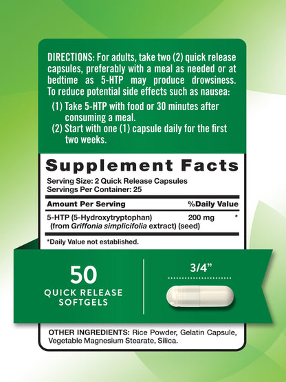 Nature's Truth 5HTP 200mg Capsules | 50 Count | 5-Hydroxytryptophan | Non-GMO & Gluten Free