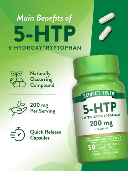 Nature's Truth 5HTP 200mg Capsules | 50 Count | 5-Hydroxytryptophan | Non-GMO & Gluten Free