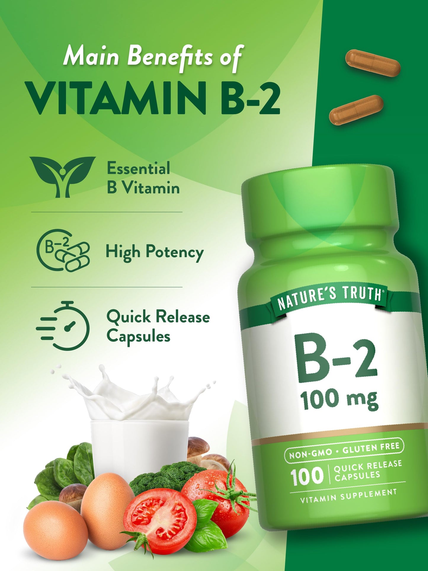 Nature's Truth B2 Vitamin 100mg – 100 Capsules | Non-GMO & Gluten Free Riboflavin