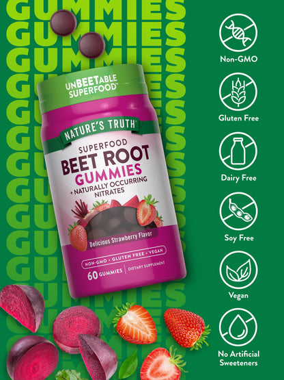 Nature's Truth Beet Root Gummies | 60 Count | Strawberry Flavor | Vegan, Non-GMO & Gluten Free
