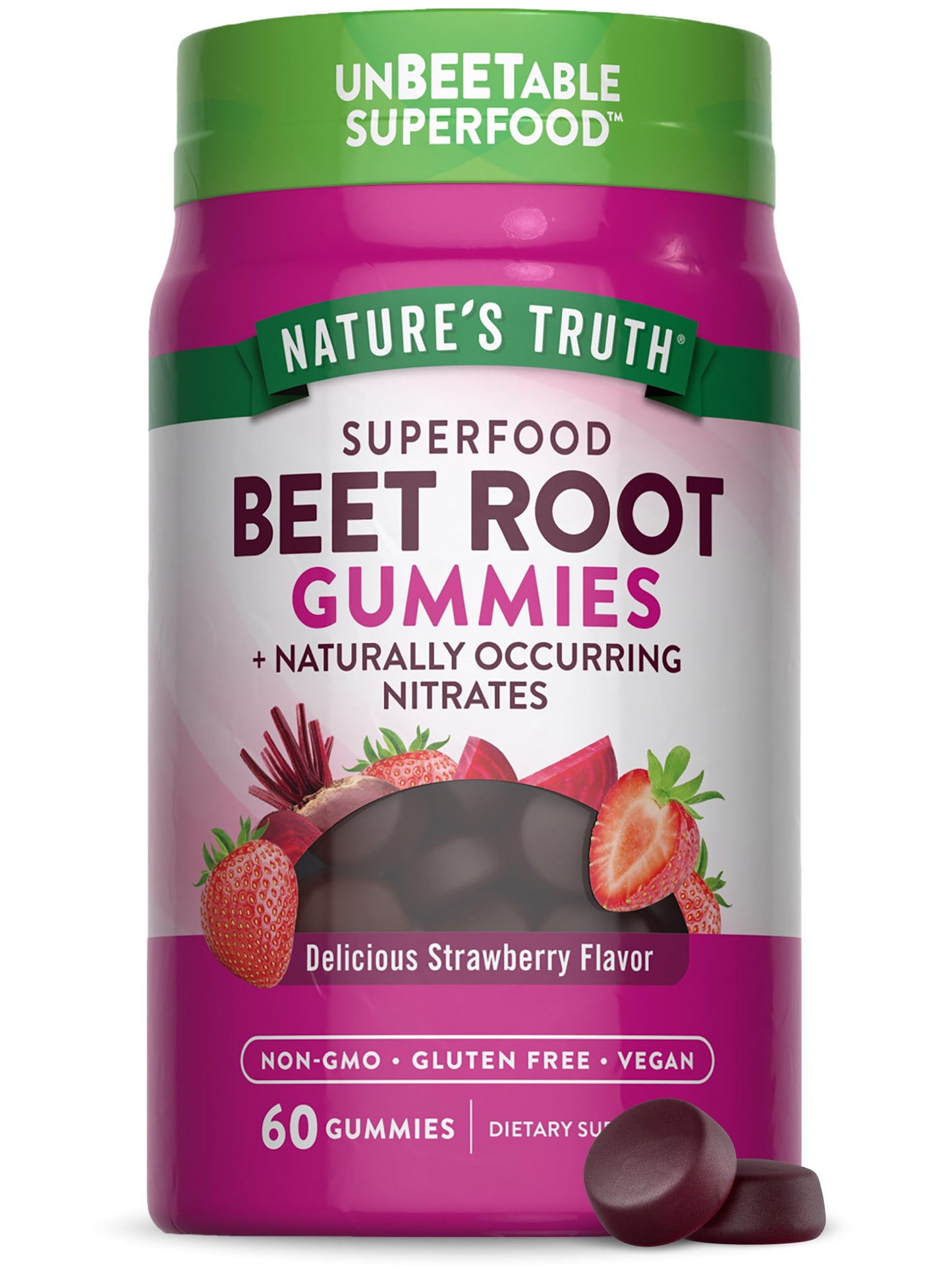 Nature's Truth Beet Root Gummies | 60 Count | Strawberry Flavor | Vegan, Non-GMO & Gluten Free