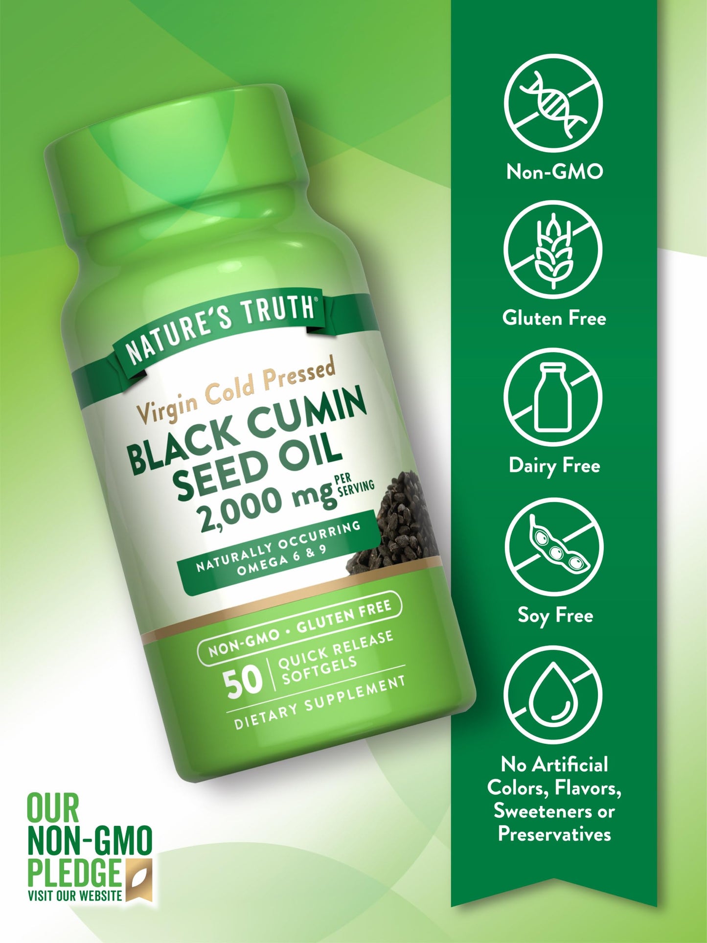 Nature's Truth Black Cumin Seed Oil 2000 mg - 50 Softgels | Cold Pressed, Non-GMO, Gluten Free
