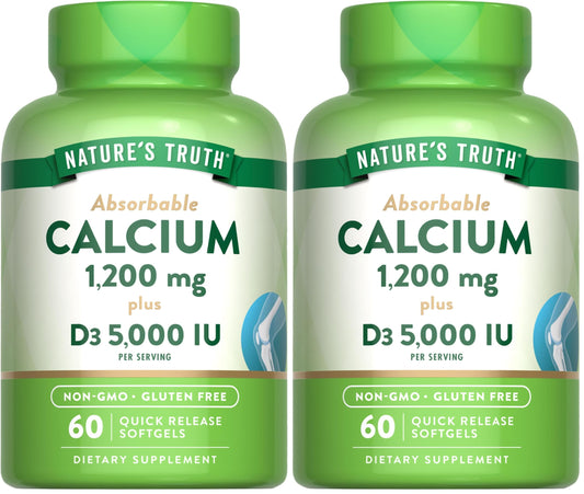 Nature's Truth Calcium 1200mg with Vitamin D3 (5000 IU) - 60 Softgels per Bottle | Pack of 2 | Non-GMO & Gluten Free BritishVita | Premium UK Vitamins & Wellness Supplements