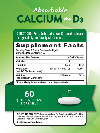 Nature's Truth Calcium 1200mg with Vitamin D3 (5000 IU) - 60 Softgels per Bottle | Pack of 2 | Non-GMO & Gluten Free
