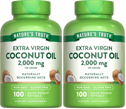 Nature's Truth Coconut Oil Supplement - 2 Pack (100 Softgels) | Naturally Occurring MCTs, Non-GMO, Gluten Free