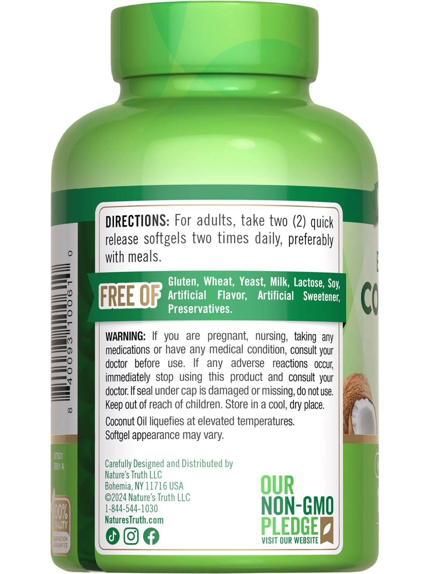 Nature's Truth Coconut Oil Supplement - 2 Pack (100 Softgels) | Naturally Occurring MCTs, Non-GMO, Gluten Free